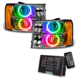 GMC Sierra Headlight Assemblies - ORACLE Lighting - SMD HL - Round Ring Design - w/ 2.0 Controller - ColorSHIFT - `07-`13